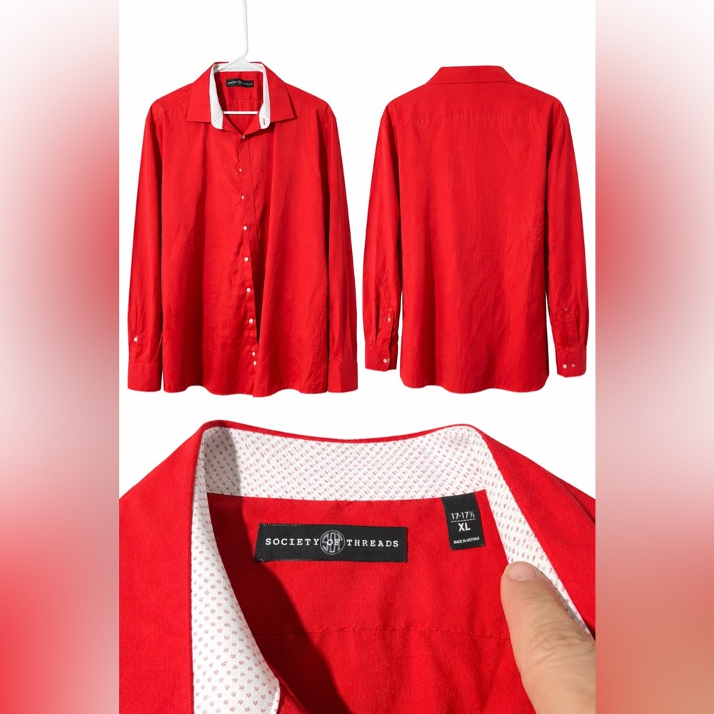 Society of Threads Red Button-Up Dress Shirt XL 17–17.5
